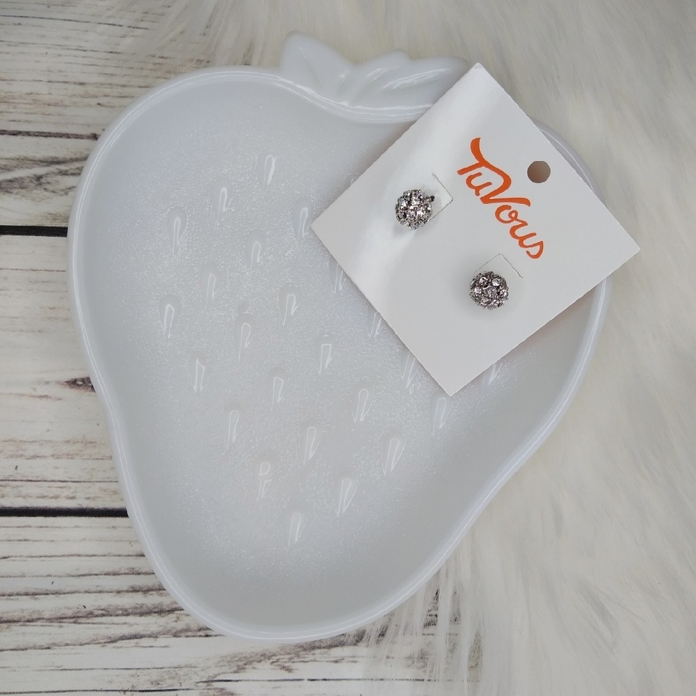 SILVER RHINESTONE BALL PEARL BACK EARRINGS